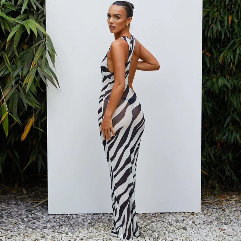 Maxi Dress with Zebra Pattern -  - DINIBLO 