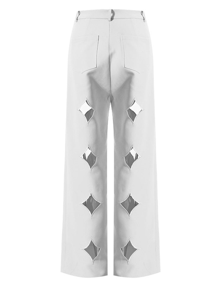 White Pants with Diamond Cutouts -  - DINIBLO 