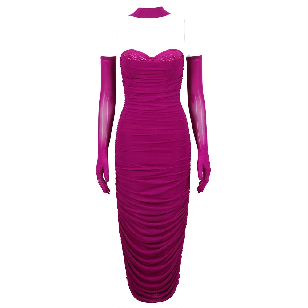 Purple Midi Dress with Gloves -  - DINIBLO 