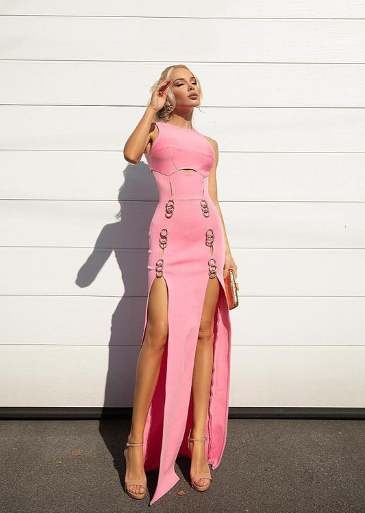 Pink Maxi Dress with Front Slits -  - DINIBLO 