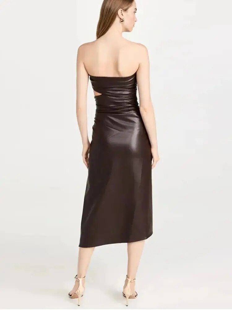 Chic Strapless Leather Dress - Dresses - DINIBLO 