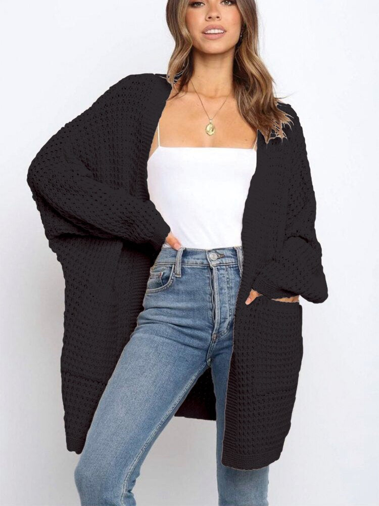 Women's Knitted Cardigan Top Autumn Winter Loose Sweater Coat Casual Street Women's Clothing Oversized Cardigan Black Sweater -  - DINIBLO 