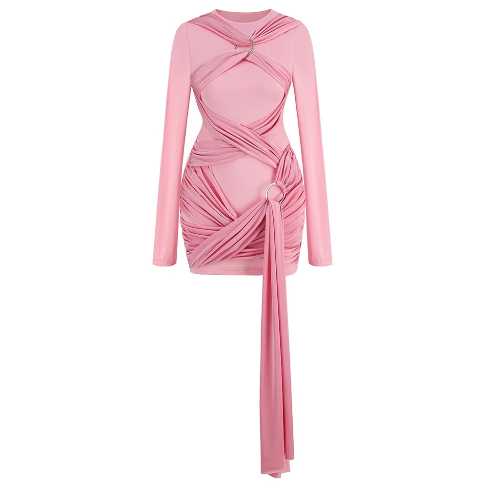 Pink Crossed Rings Mini Dress - Dresses - DINIBLO 