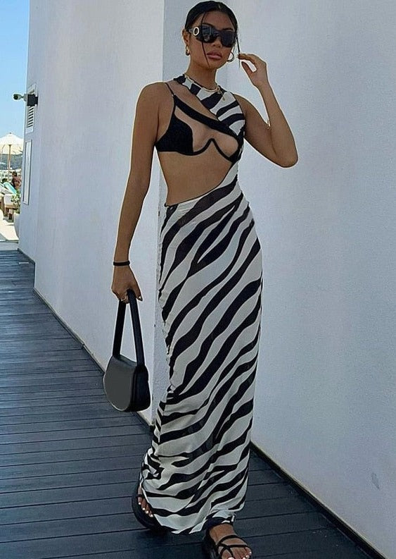 Maxi Dress with Zebra Pattern -  - DINIBLO 