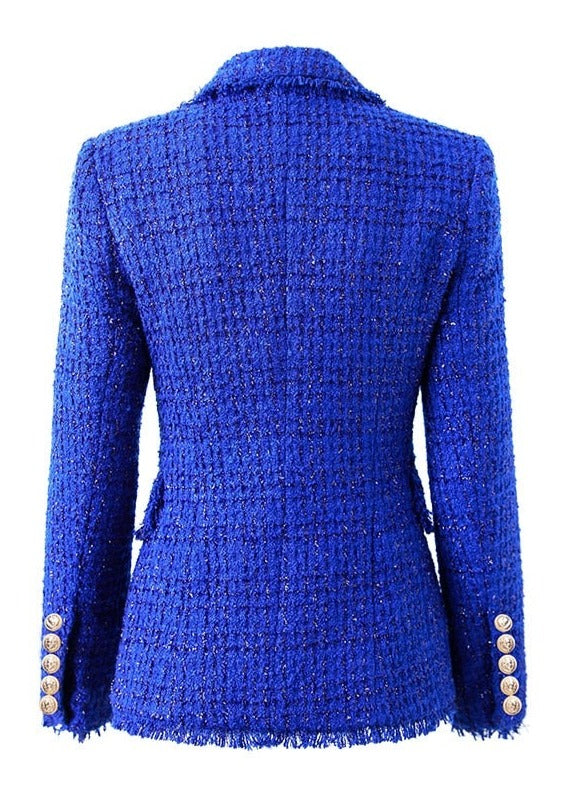 Double-breasted Tweed Blue Blazer -  - DINIBLO 