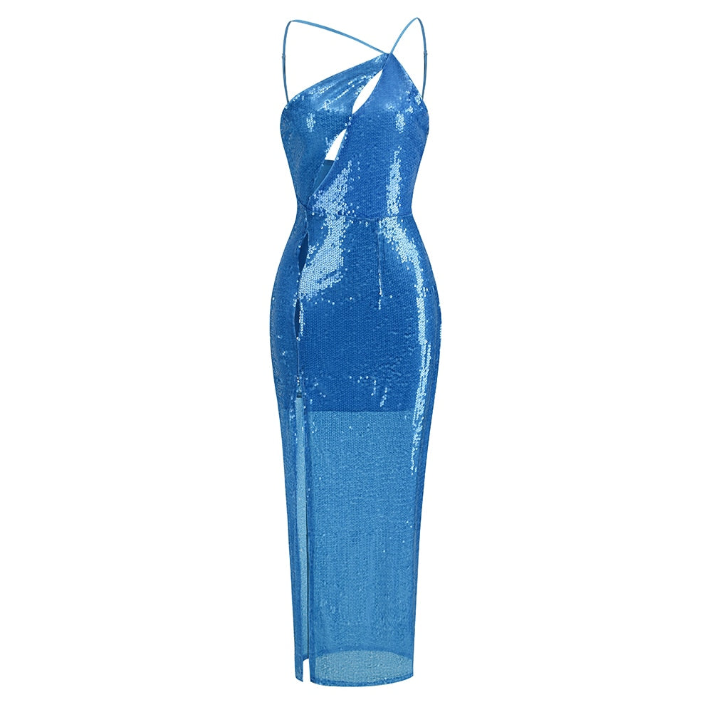 Blue Sequin High Split Gown - Dresses - DINIBLO 