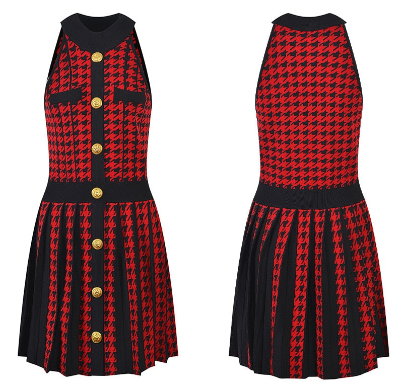 Houndstooth Pattern Knit Dress -  - DINIBLO 