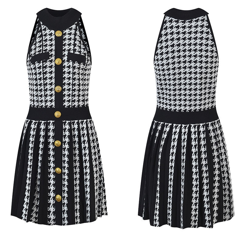 Houndstooth Pattern Knit Dress -  - DINIBLO 