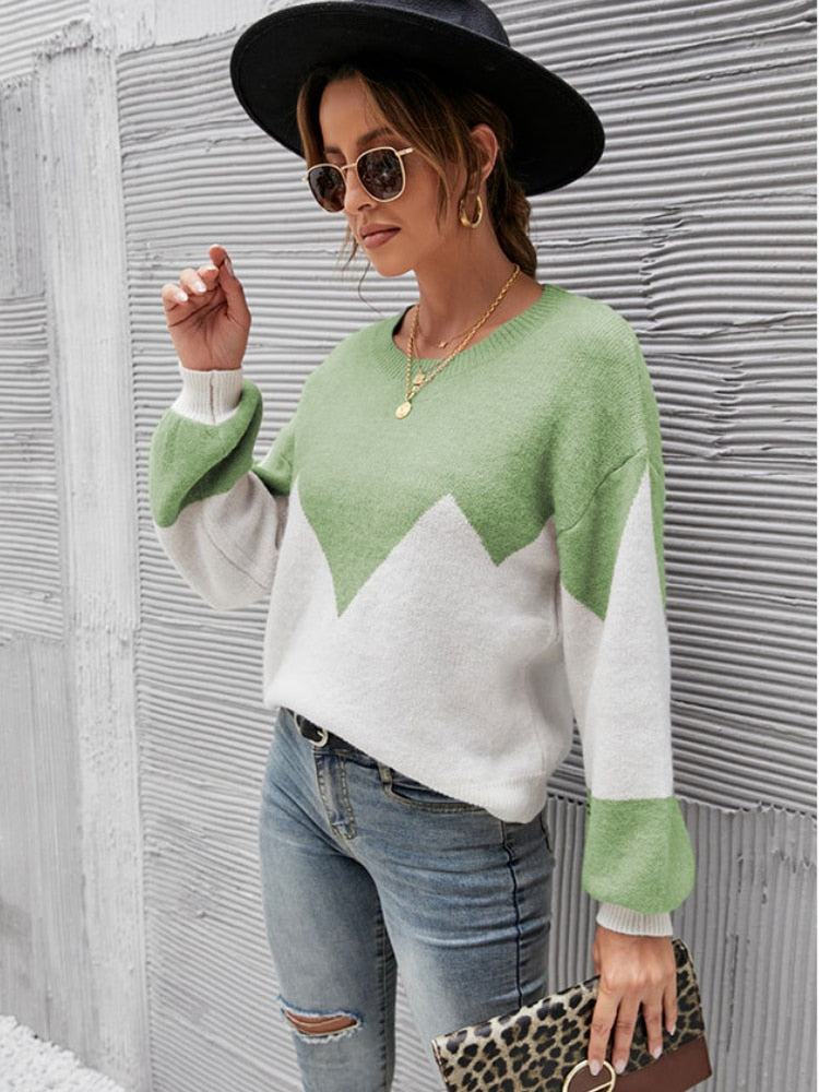 Fashion Women Sweaters 2023 Autumn/Winter Colored O-Neck Pullover Oversized Sweater Women Clothing Knitwears Long Sleeved Tops -  - DINIBLO 