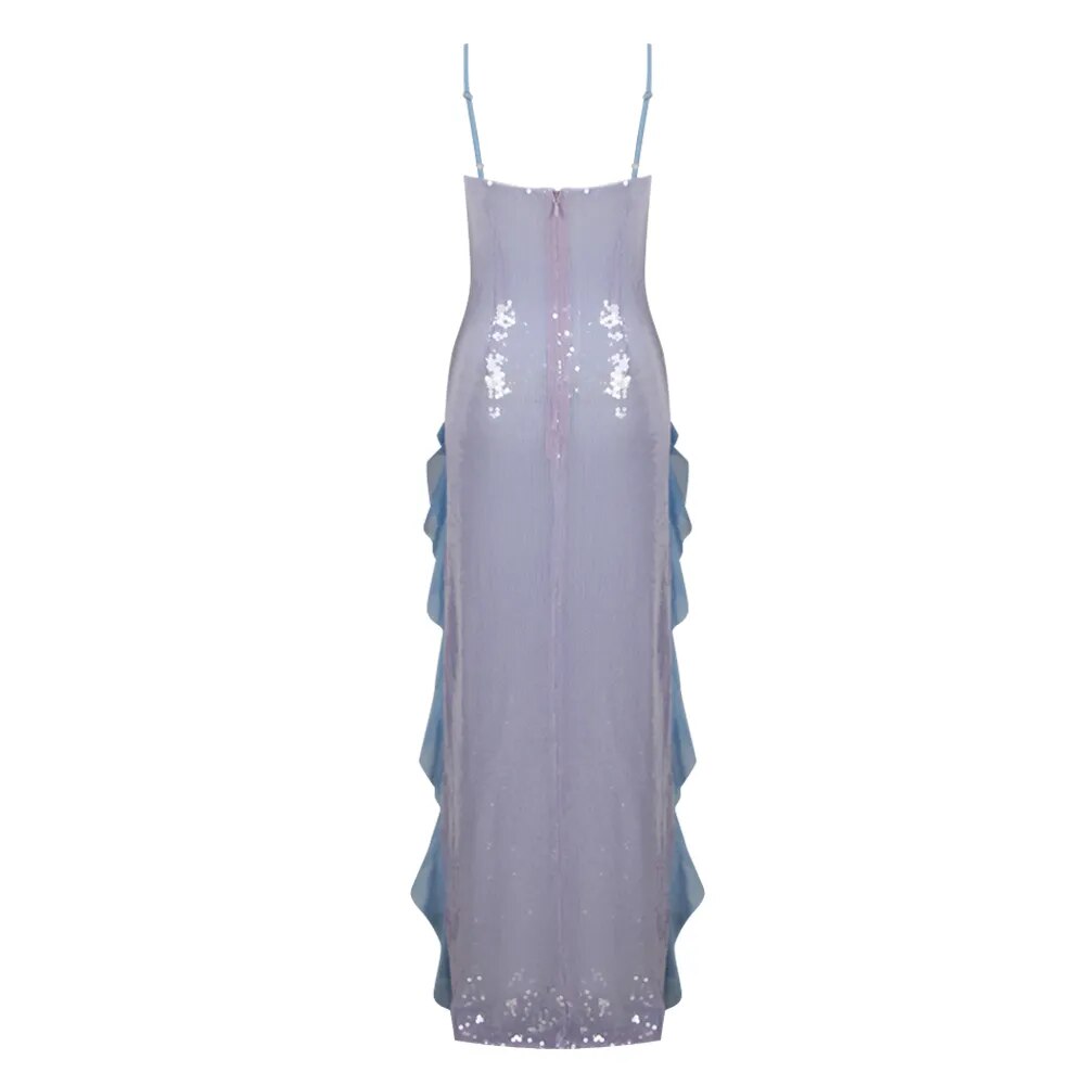 Semi-transparent Sequined Maxi Dress with Ruffles -  - DINIBLO 