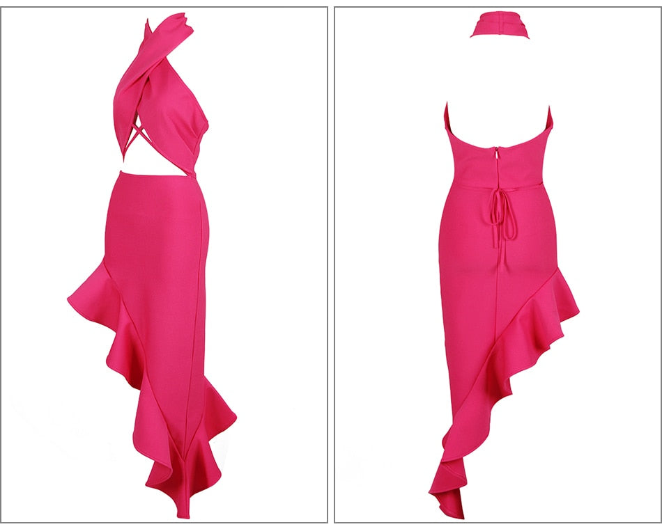 Irregular Rose Red Bandage Dress - Nightdress - DINIBLO 