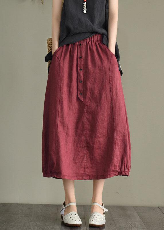 Simple Mulberry Retro Patchwork Pockets Summer Linen Skirt - Skirts - DINIBLO 