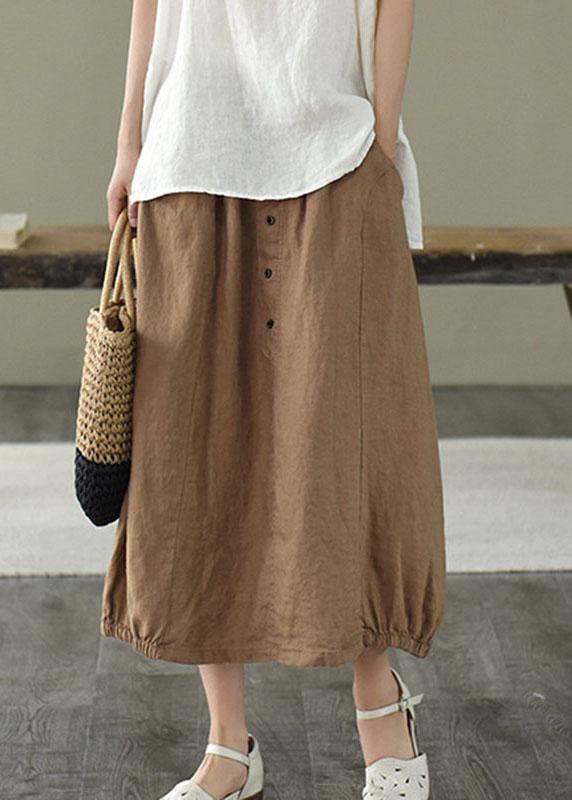 Simple Mulberry Retro Patchwork Pockets Summer Linen Skirt - Skirts - DINIBLO 