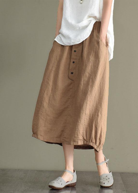 Simple Mulberry Retro Patchwork Pockets Summer Linen Skirt - Skirts - DINIBLO 