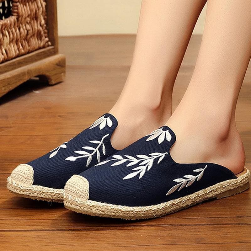 Simple Splicing Red Cotton Fabric Embroideried Slippers Shoes - Slide Sandals - DINIBLO 