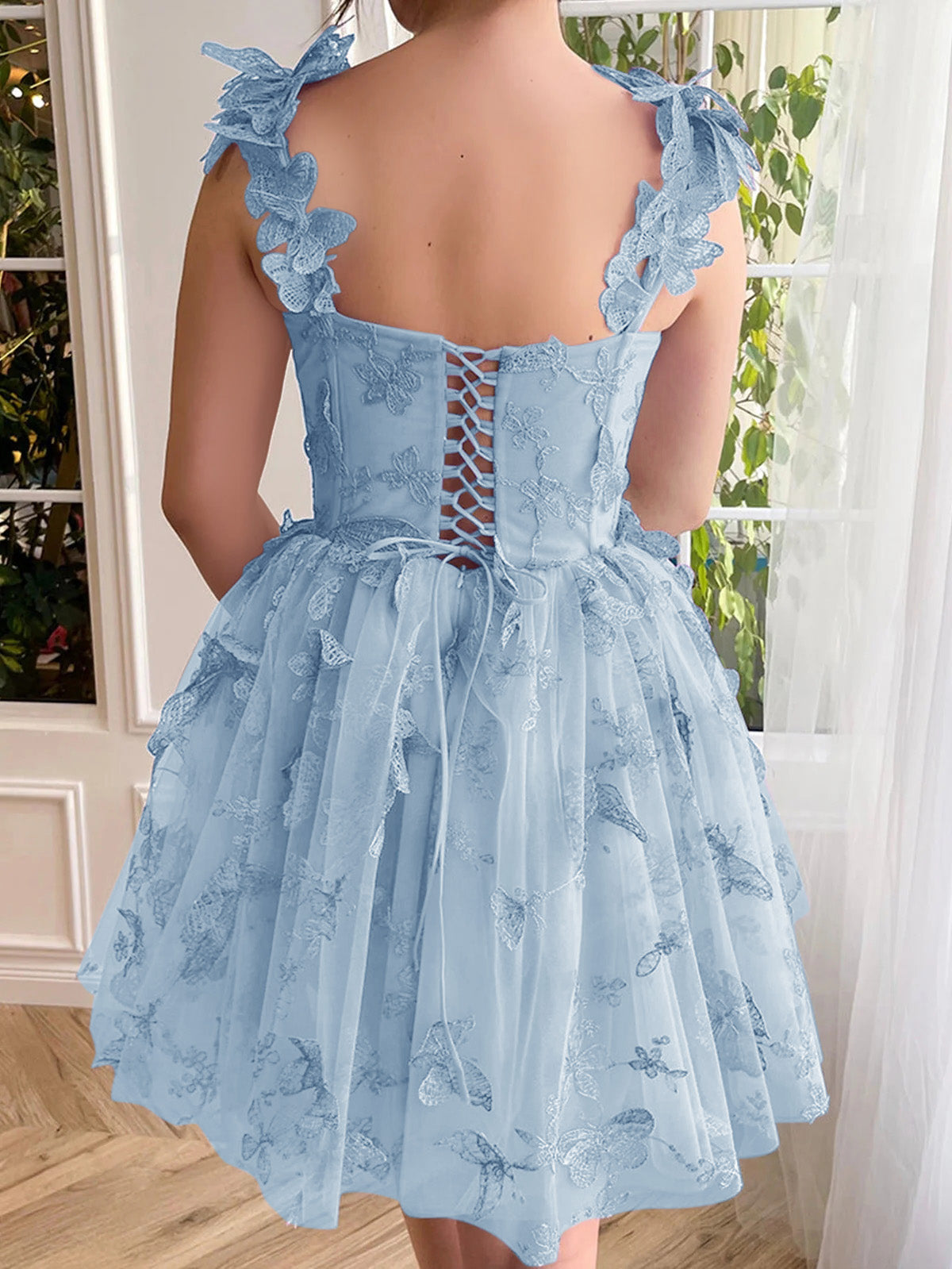 Natalie | Aline Short Tulle Prom Dress with 3D Butterflies - Homecoming Dress - DINIBLO 