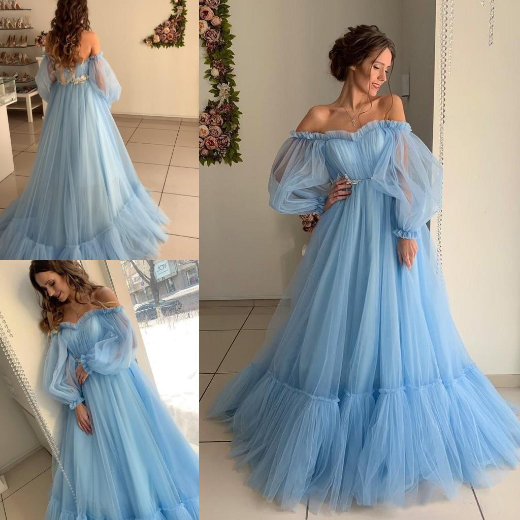 Quinceanera Dress A-line Sky Blue Bohemian Tulle Beach Summer Prom Dress - Prom Dresses - DINIBLO 