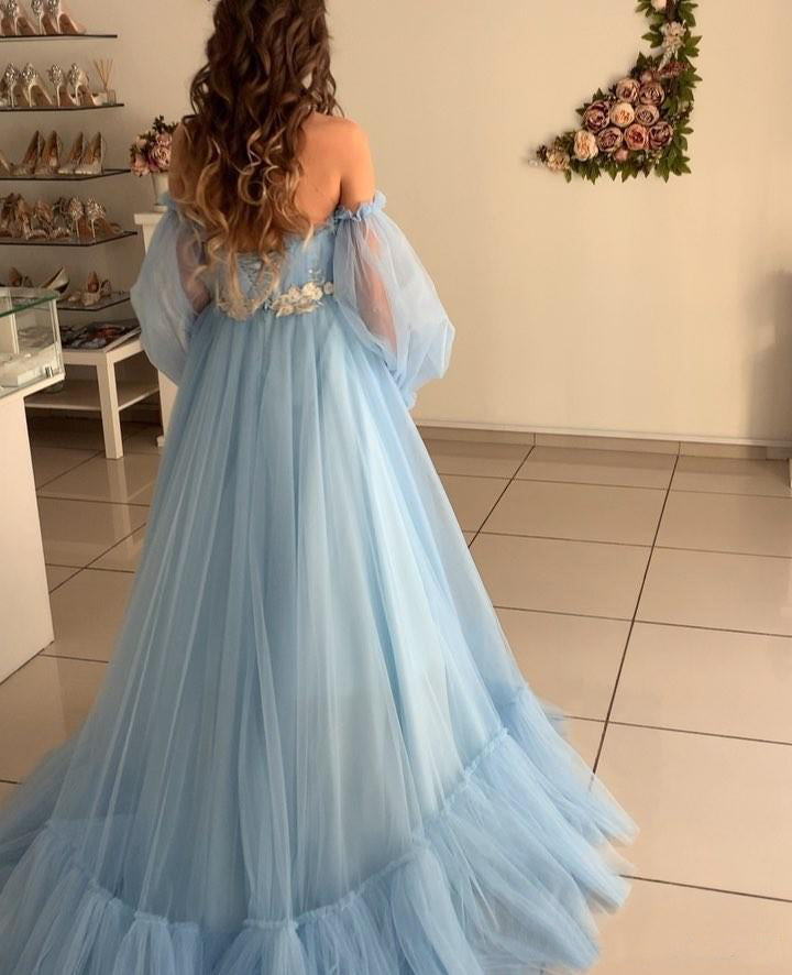 Quinceanera Dress A-line Sky Blue Bohemian Tulle Beach Summer Prom Dress - Prom Dresses - DINIBLO 