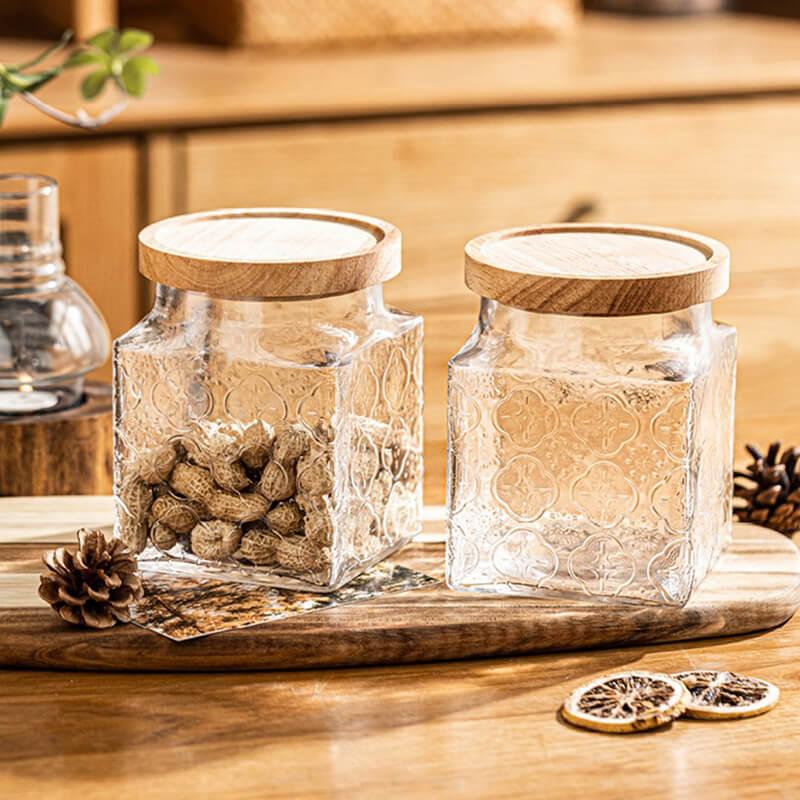 Square Embossed Glass Storage Jar - Kitchen supplies - DINIBLO 