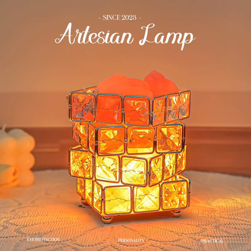 Square Salt Stone Crystal Lamp - LAMP - DINIBLO 