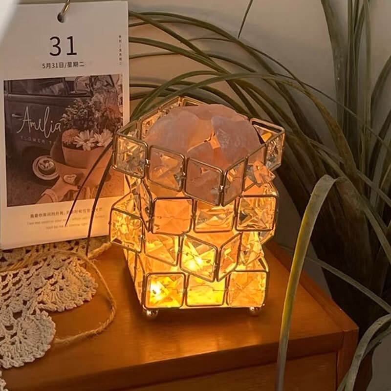 Square Salt Stone Crystal Lamp - LAMP - DINIBLO 