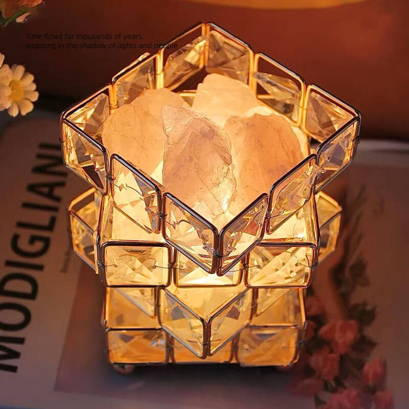 Square Salt Stone Crystal Lamp - LAMP - DINIBLO 