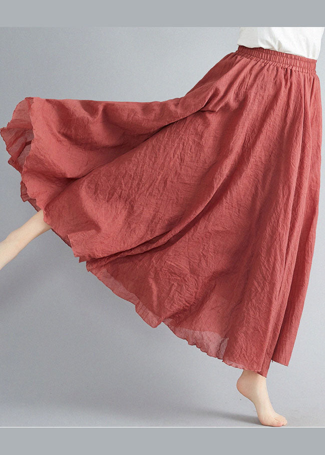 Style Rust Elastic Waist Exra Large Hem Cotton Linen A Line Skirts Summer - Skirts - DINIBLO 