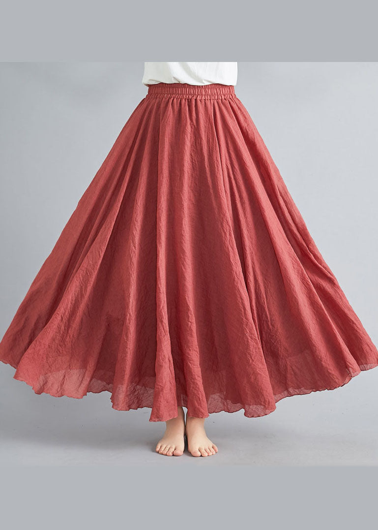 Style Rust Elastic Waist Exra Large Hem Cotton Linen A Line Skirts Summer - Skirts - DINIBLO 