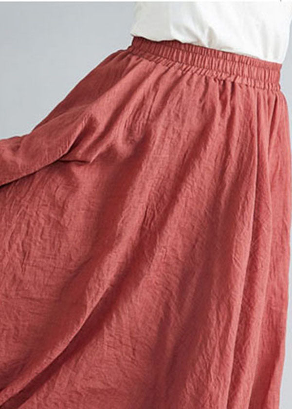 Style Rust Elastic Waist Exra Large Hem Cotton Linen A Line Skirts Summer - Skirts - DINIBLO 