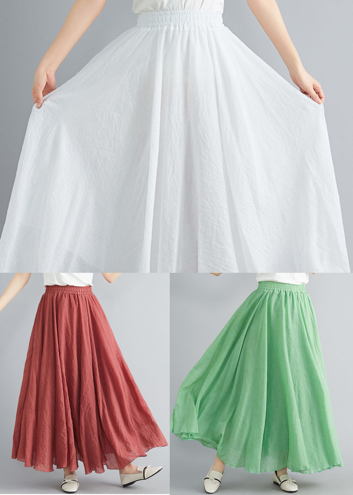 Style Rust Elastic Waist Exra Large Hem Cotton Linen A Line Skirts Summer - Skirts - DINIBLO 