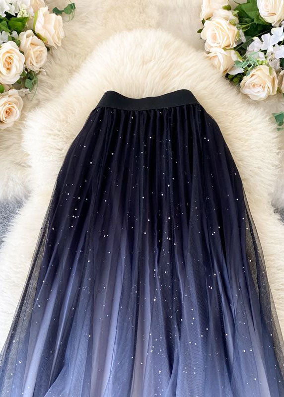 Stylish Black Gradient Color Wrinkled Tulle Skirts Summer - Skirts - DINIBLO 