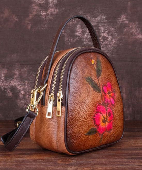 Stylish Brown Print Paitings Calf Leather Backpack Bag - Backpack Bag - DINIBLO 