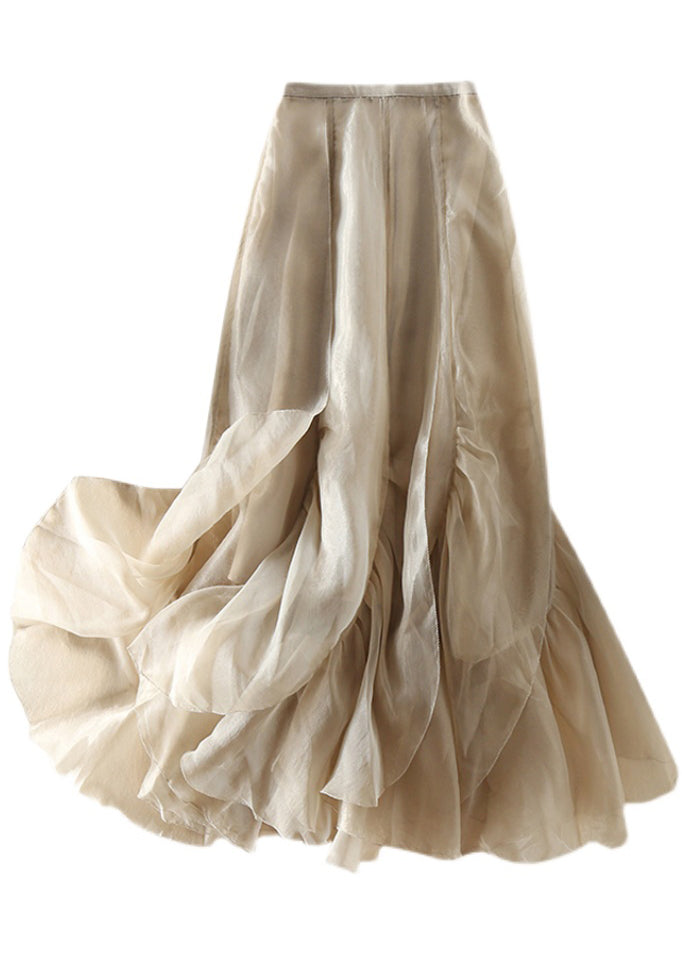 Stylish Champagne Patchwork wrinkled Chiffon Skirt Spring - Skirts - DINIBLO 