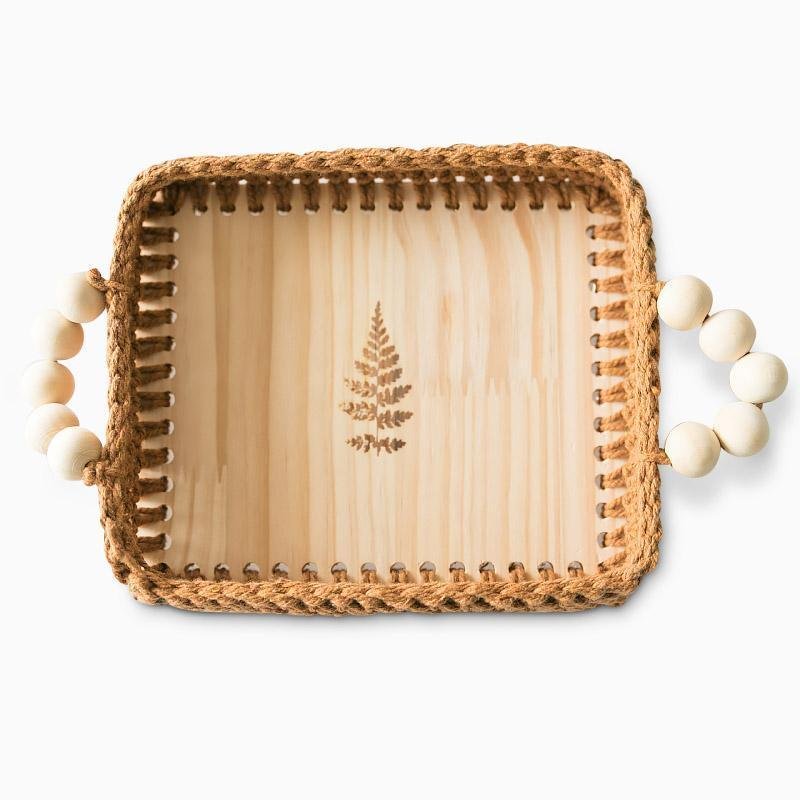 Square Natural Wicker Decorative BurlyWood Tray - Organization > Storage Containers > Storage Trays - DINIBLO 