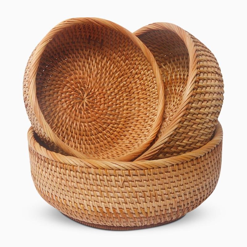 Round Wicker Woven Decorative Storage Trays - Organization > Storage Containers > Storage Trays - DINIBLO 