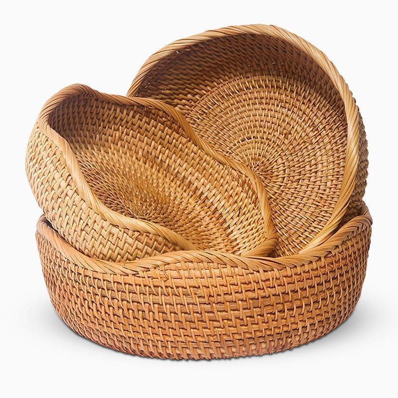 Round Wicker Woven Decorative Storage Trays - Organization > Storage Containers > Storage Trays - DINIBLO 