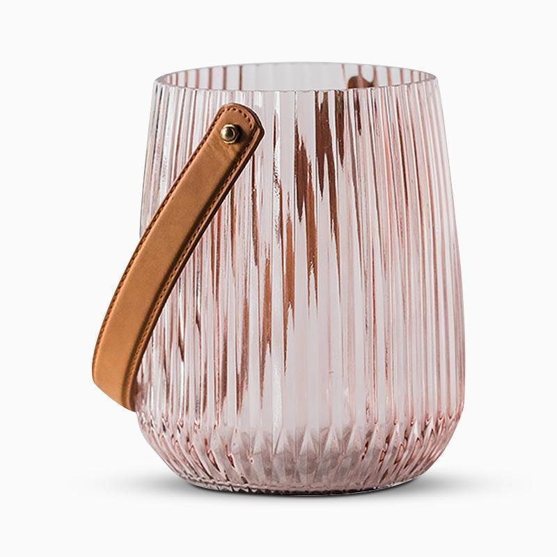 Cylinder Basket Shape Glass Pink Gray Blue Vases with Handle - Home Decor > Home Accessories > Vases - DINIBLO 