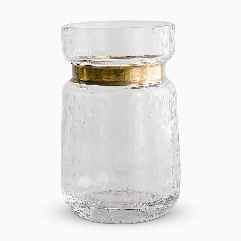 Cylinder Clear Glass Flower Vases with Gold Belt - Home Decor > Home Accessories > Vases - DINIBLO 