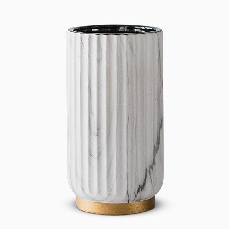 Ceramic Cylinder White  Flower Vases with Marbled Vertical Edge Pattern - Home Decor > Home Accessories > Vases - DINIBLO 