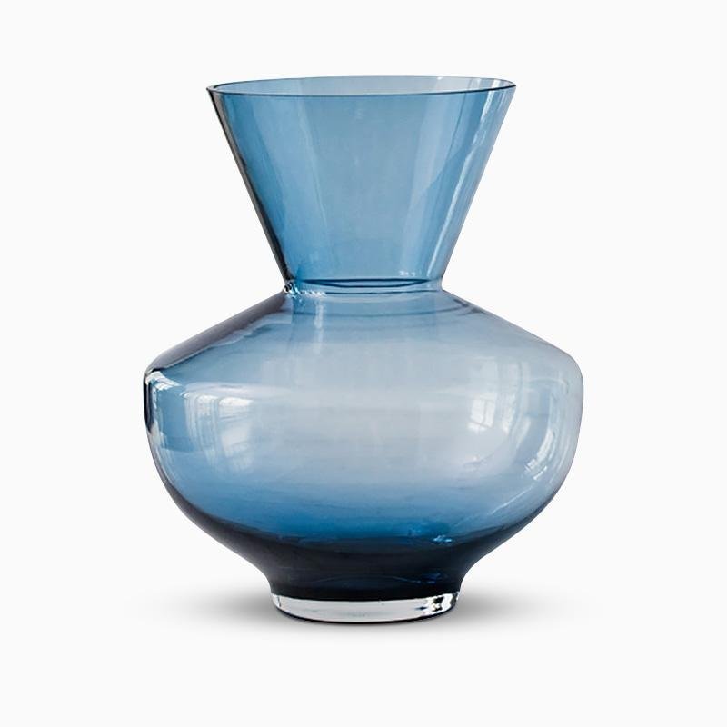 Funnel Style Glass Blue Vases Decorative Flower Vases with Wide Mouth - Home Decor > Home Accessories > Vases - DINIBLO 