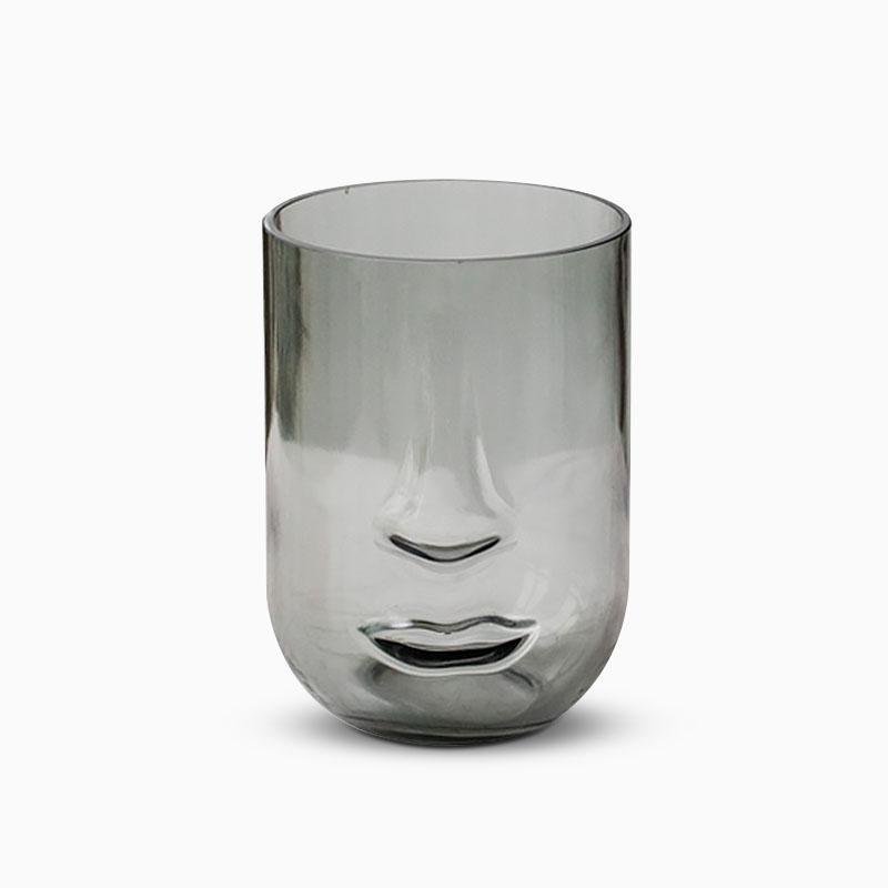 Abstract Human Face Glass Vase Gray Cylinder Decorative Vase - Home Decor > Home Accessories > Vases - DINIBLO 