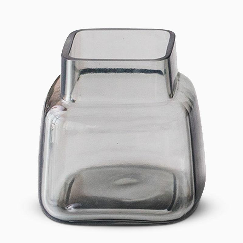 Square Wide-Mouth Gray Glass Flower Vases Decorative Bud Vases - Home Decor > Home Accessories > Vases - DINIBLO 