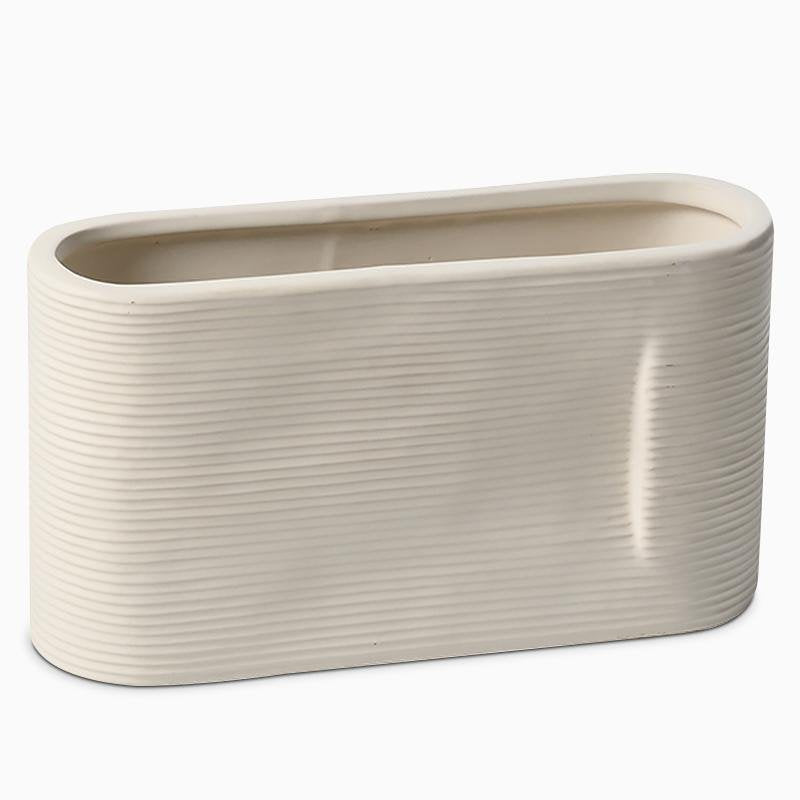 2- Piece Oval White Stripe Ceramic Flower Vases - Home Decor > Home Accessories > Vases - DINIBLO 