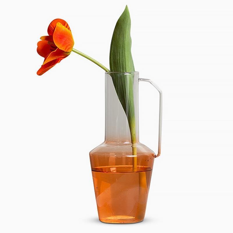 Red White Glass Flower Vase with Single Handle - Home Decor > Home Accessories > Vases - DINIBLO 