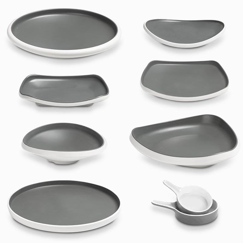 8-piece Rustic Gray White Melamine Dinnerware sets - Kitchen > Dinnerware > Dinnerware Sets - DINIBLO 