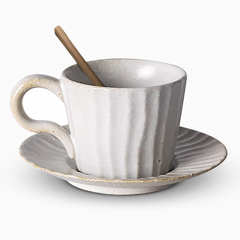 Lightly Splattered White Stoneware Cup With Spoon - Home Decor > Storage Containers > Cups & Bowls & Spoons - DINIBLO 