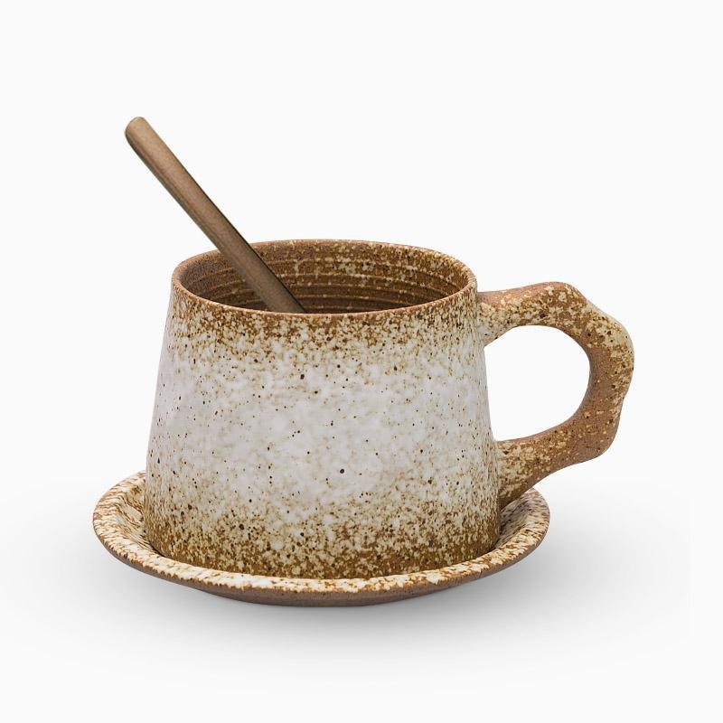 Non-Uniform Shape Stoneware Teacups Peppered With Spoon - Home Decor > Storage Containers > Cups & Bowls & Spoons - DINIBLO 