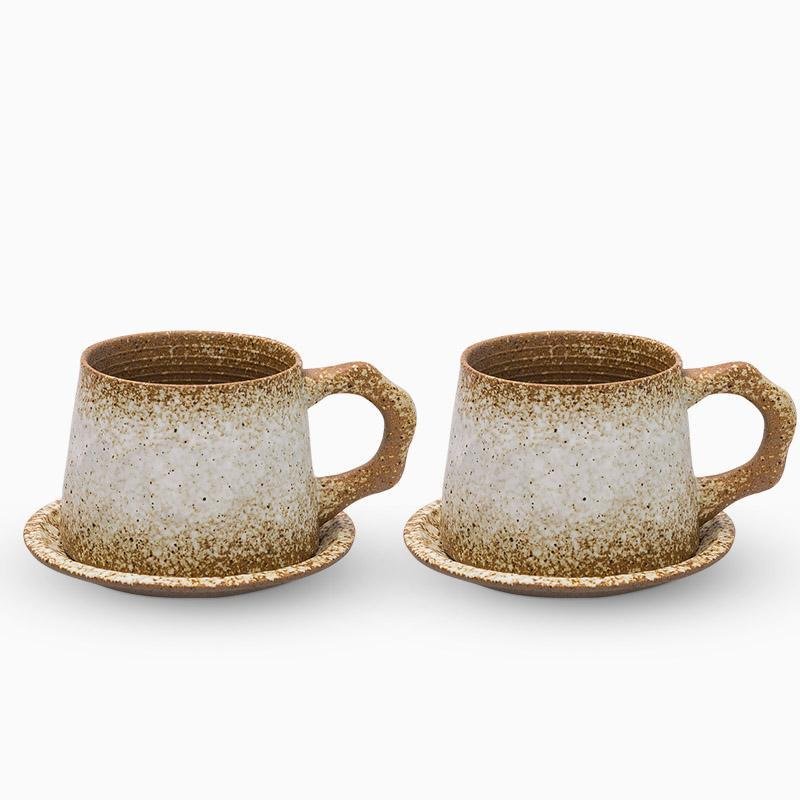 Non-Uniform Shape Stoneware Teacups Peppered With Spoon - Home Decor > Storage Containers > Cups & Bowls & Spoons - DINIBLO 