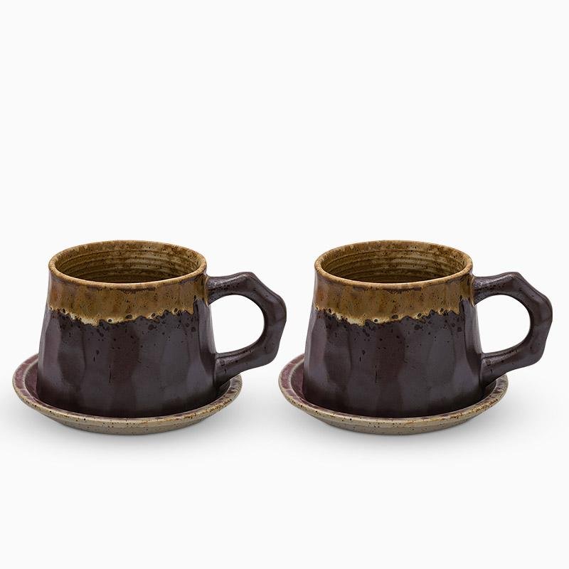 Non-Uniform Shape Stoneware Teacups Peppered With Spoon - Home Decor > Storage Containers > Cups & Bowls & Spoons - DINIBLO 