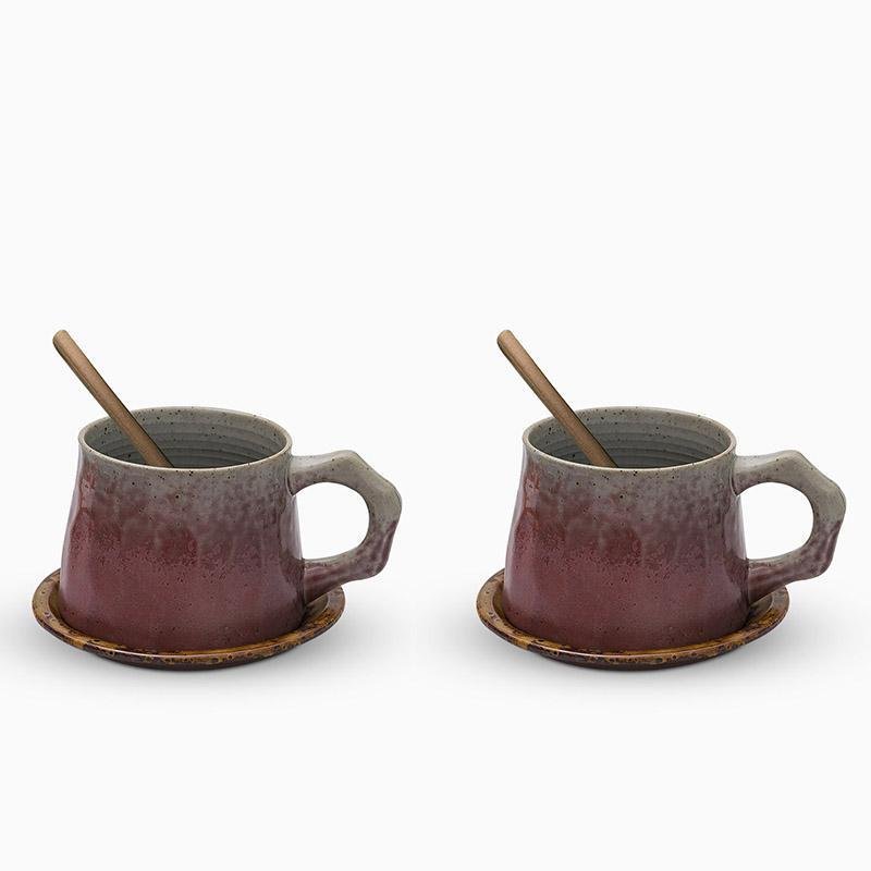 Non-Uniform Shape Stoneware Teacups Peppered With Spoon - Home Decor > Storage Containers > Cups & Bowls & Spoons - DINIBLO 